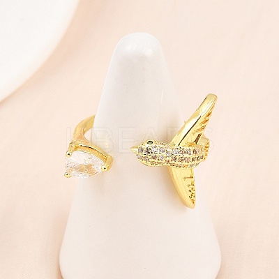 Brass Micro Pave Cubic Zirconia Cuff Rings for Women RJEW-Z113-38G-1