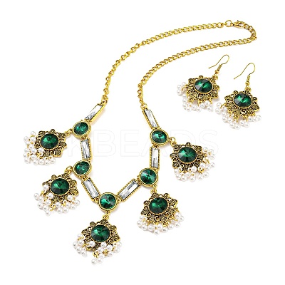 Bohemia Style Alloy Flower Jewelry Set SJEW-H076-03AG-1