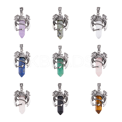 9Pcs 9 Styles Gemstone Pointed Pendants G-DC0001-33-1