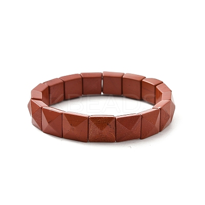 Square Natural Red Jasper Beads Stretch Bracelets for Women Men BJEW-C097-06S-1