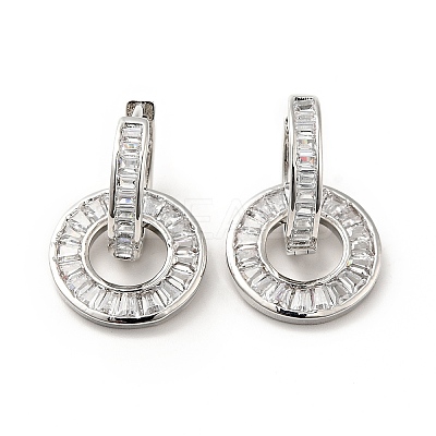 Clear Cubic Zirconia Interlocking Double Ring Dangle Hoop Earrings EJEW-F288-12P-1