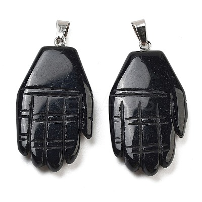 Natural Obsidian Carved Pendants G-K369-01P-07-1