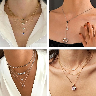 10Pcs 304 Stainless Steel Cable Chain Necklaces NJEW-YW0001-25G-1