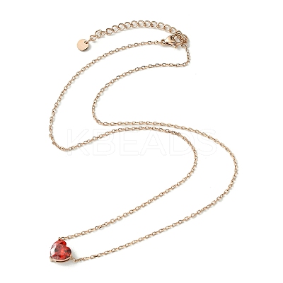 Red Heart Glass Pendant Necklace AJEW-Z025-03RG-1