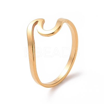 Ion Plating(IP) 201 Stainless Steel Wave Finger Ring for Women LS-RJEW-J051-04G-1