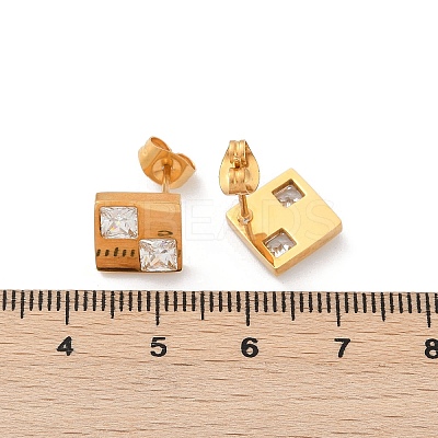 304 Stainless Steel Micro Pave Clear Cubic Zirconia Stud Earrings EJEW-Z089-25G-1
