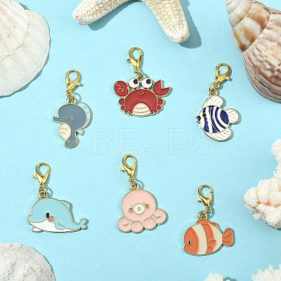 6Pcs Ocean Theme Alloy Enamel Pendant Decoration HJEW-YW00102-1