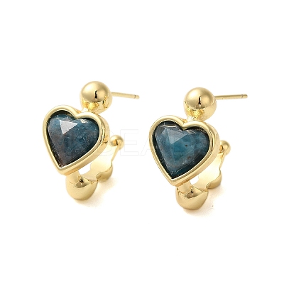 Natural Apatite Heart Stud Earrings EJEW-K287-01G-03-1