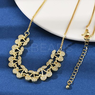 Brass Micro Pave Clear Cubic Zirconia Fruit Bib Necklaces NJEW-F342-01B-G-1