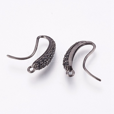 Brass Earring Hooks with Cubic Zirconia KK-P150-44B-1