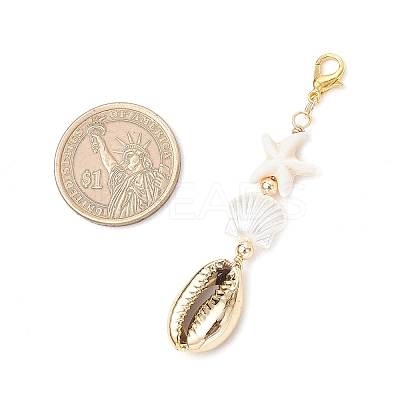 Electroplated Shell & ABS Imitation Pearl Pendant Decorations HJEW-JM03282-1