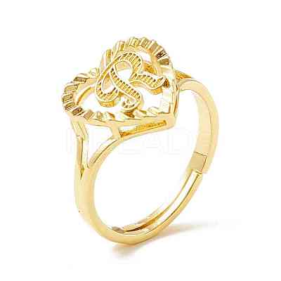 Real 18K Gold Plated Brass Alphabet Adjustable Rings RJEW-M139-18R-1