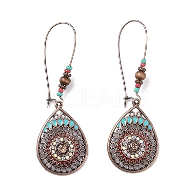 3 Pairs 3 Style Alloy Flat Round & Oval & Teardrop Boho Dangle Earrings with Synthetic Turquoise EJEW-P200-04R-1