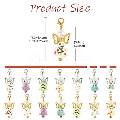 7Pcs 7 Colors Christmas Tree Handmade Porcelain & ABS Plastic Imitation Pearl Angel Pendant Decorations HJEW-FS00082-1