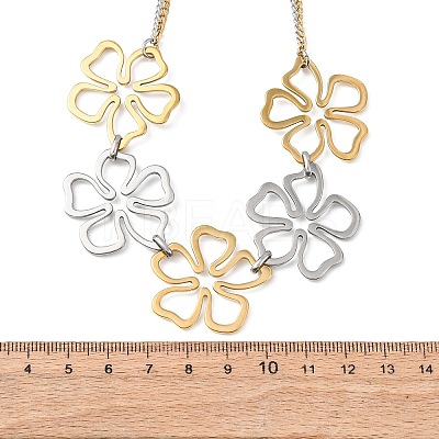 304 Stainless Steel Two Tone Flower Bib Necklaces for Women NJEW-F361-01GP-1
