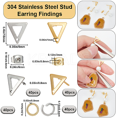 80Pcs 2 Colors 201 Stainless Steel Stud Earring Findings with Hole DIY-SC0023-55-1