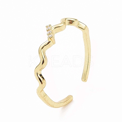 Clear Cubic Zirconia Wave Open Cuff Ring RJEW-B028-17G-1