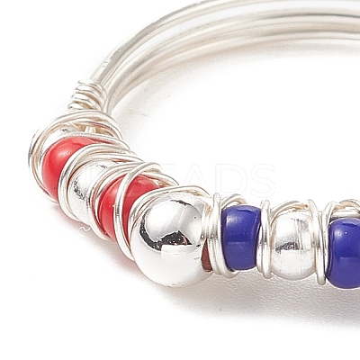 Independence Day Japanese Seed Braided Bead Finger Ring RJEW-TA00061-1