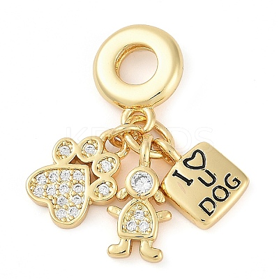 Rack Plating Brass Cubic Zirconia European Dangle Charms KK-P287-17G-1