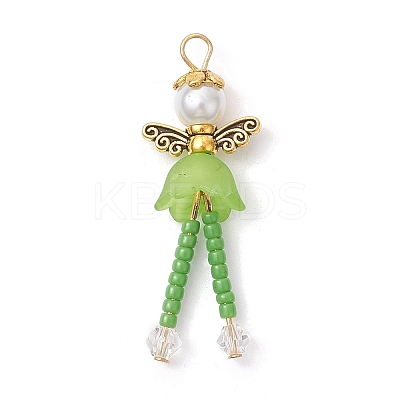 Glass Seed & Acrylic Pearl Beaded Pendants PALLOY-MZ00193-01-1