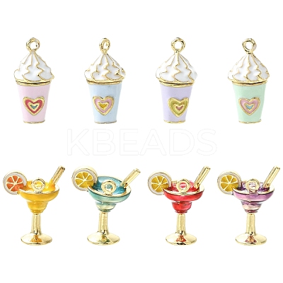 8Pcs 8 Styles Cocktail/Ice Cream Alloy Enamel Pendants ENAM-CJ0007-37-1