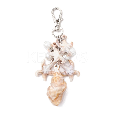 4Pcs 4 Styles Acrylic Starfish Conch Shell & Glass Pearl Pendant Decoration HJEW-JM03877-1
