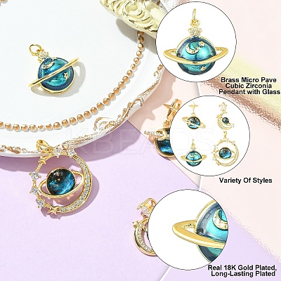 4Pcs 4 Styles Rack Plating Brass Micro Pave Cubic Zirconia Pendants KK-YW0002-79-1