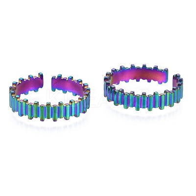304 Stainless Steel Stripe Textured Cuff Ring RJEW-N038-068-1
