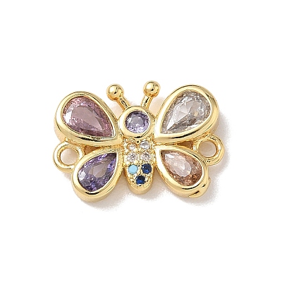 Brass Pave Cubic Zirconia Butterfly Links Connector Charms KK-L268-028G-06-1