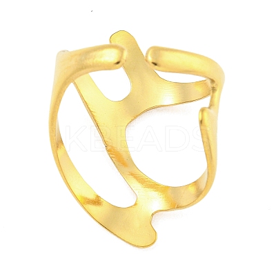 304 Stainless Steel Hollow Irregular Open Cuff Ring for Women LS-RJEW-S406-01G-05-1