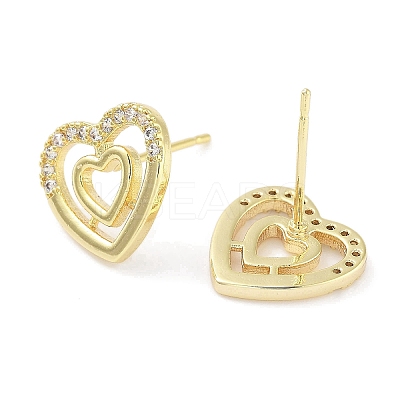 Brass Micro Pave Clear Cubic Zirconia Studs Earring for Women EJEW-S217-A07-1