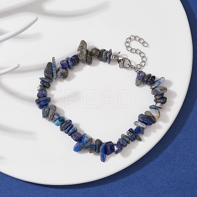 Natural Lapis Lazuli Chips Beaded Bracelet BJEW-JB09686-06-1