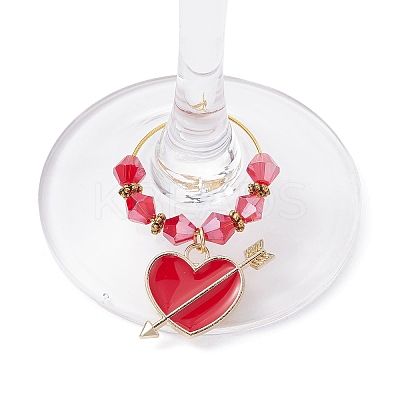 Valentine's Day Alloy Enamel Pendants Wine Glass Charms Sets AJEW-JO00223-1