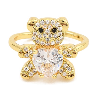 Rack Plating Brass Micro Pave Cubic Zirconia Open Cuff Rings for Women RJEW-S392-02G-B-1