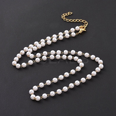 PVD Vacuum Plating 304 Stainless Steel Beaded Necklaces NJEW-E064-08G-1