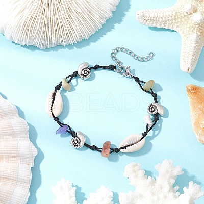 4Pcs Natural & Synthetic Gemstone Chip Beads & Cowrie Shell Beads Braided Bead Bracelets BJEW-JB11834-1