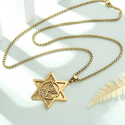 Hanukkah 201 Stainless Steel Star of David Pendant Necklaces LS-NJEW-Z058-02G-1