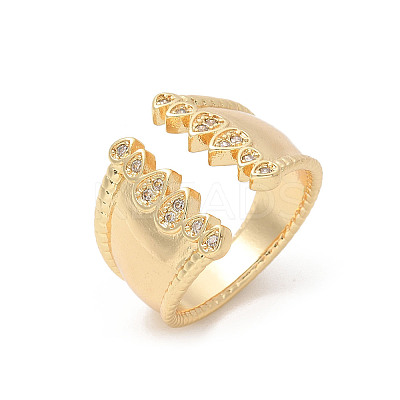 Brass Micro Pave Clear Cubic Zirconia Cuff Finger Rings for Women RJEW-B112-14G-1