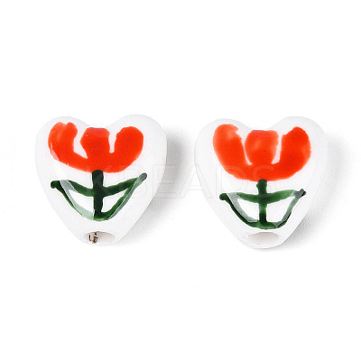 Hand Painted Tulip Flower Porcelain Ceramic Beads PORC-T134-28E-1