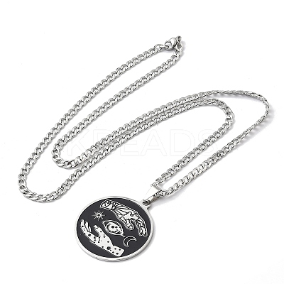 201 Stainless Steel Black Enamel Yin-Yang Star Moon Pendant Necklaces LS-NJEW-H065-32P-1