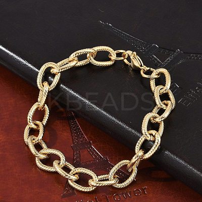 304 Stainless Steel Cable Chain Bracelets for Women Men BJEW-F488-34G-1
