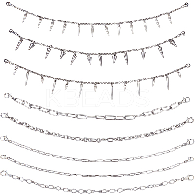 8Pcs 8 Styles Punk Style 304 Stainless Steel Rolo Chains & Alloy Cap Chain HJEW-SC0002-43-1