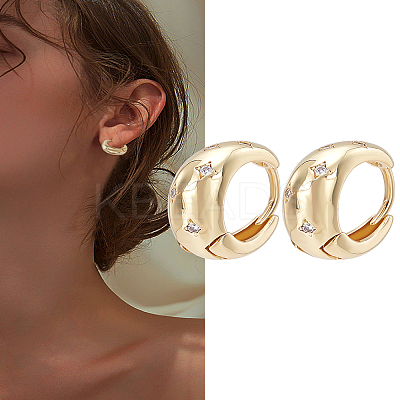 1Pair Brass Pave Clear Cubic Zirconia Hoop Earrings for Women EJEW-LP0004-59G-1