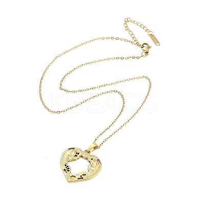 Heart with Steampunk Wheel Gear 304 Stainless Steel Pendant Necklaces NJEW-G083-03D-G-1