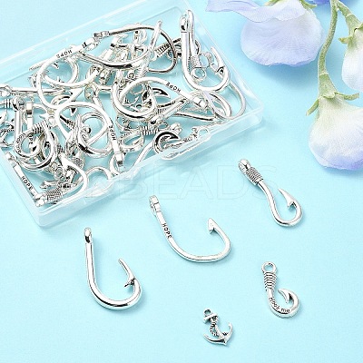50Pcs 5 Styles Tibetan Style Alloy Hook Clasps TIBE-YW0001-66-1