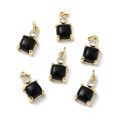 Natural Black Onyx(Dyed & Heated) Square Charms KK-Z137-15G-01-1