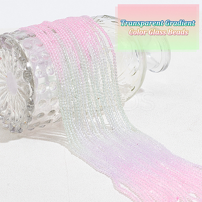 20 Strands Transparent Gradient Color Glass Beads Strands GLAA-GA0001-79C-1