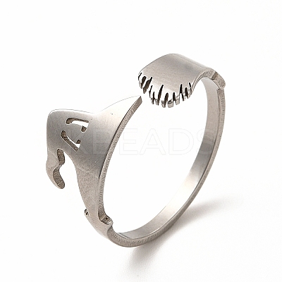 Non-Tarnish 201 Stainless Steel Wtch Broom and Hat Open Cuff Ring for Women LS-RJEW-K239-06P-1