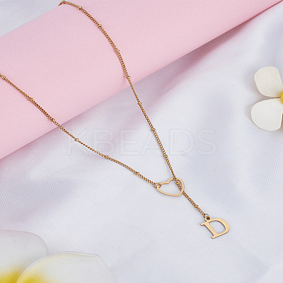 1Pc Letter & Heart Stainless Steel Lariat Necklaces for Women NJEW-LP0002-87G-D-1