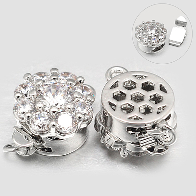 Eco-Friendly PVD Vacuum Plating & Long-Lasting Plated Brass Micro Pave Cubic Zirconia Box Clasps KK-M154-07P-NR-1